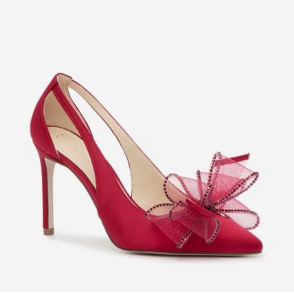 Jessica Simpson Coirah Red Satin Pumps with Statement Bow – Size 9 - Picture 16 of 16